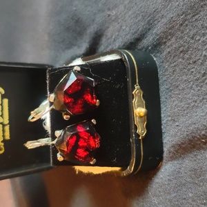 Beautiful!!!  Faux Asymmetric cut deep red glass earrings.  Pierced.